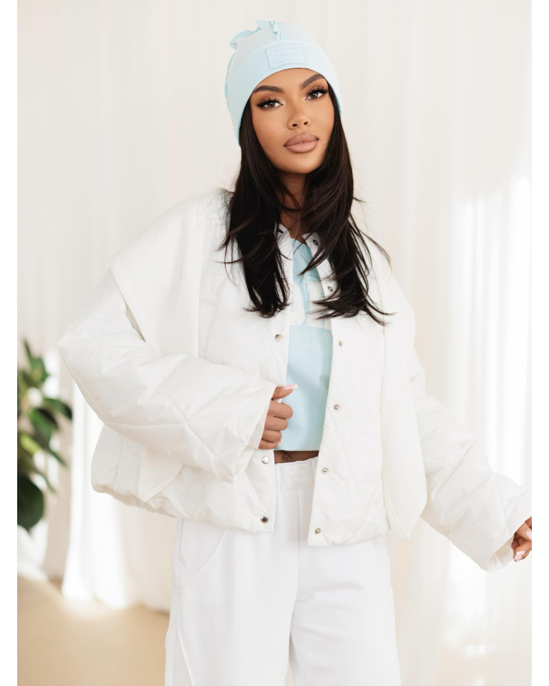 Kurtka pikowana z odpinanym kapturem By o la la...! biała