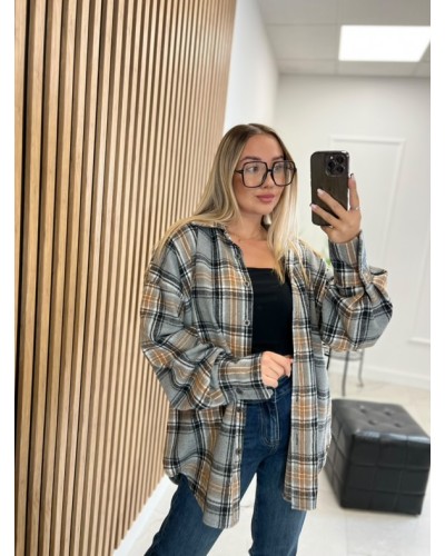 Koszula flanelowa w kratę La Milla szara z camelem