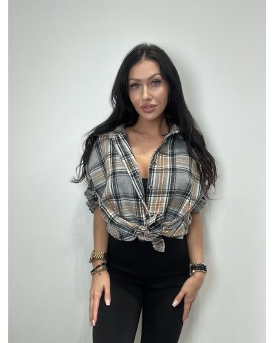 Koszula flanelowa w kratę La Milla szara z camelem