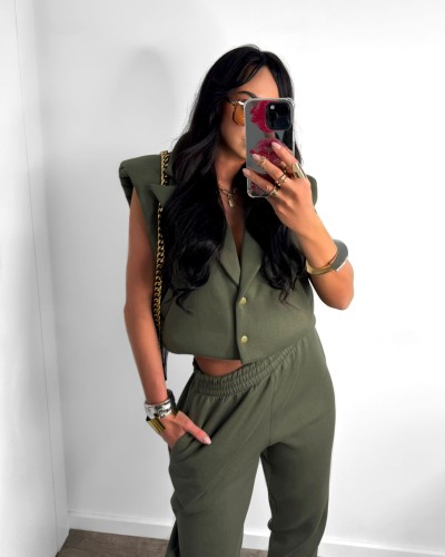 Komplet dresowy z kamizelką La Milla khaki