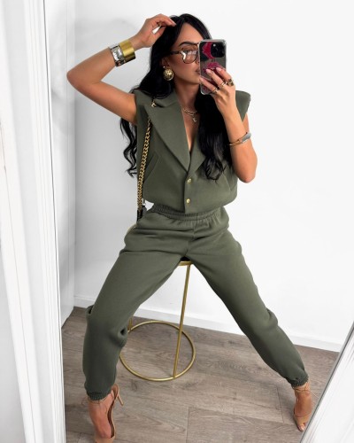 Komplet dresowy z kamizelką La Milla khaki