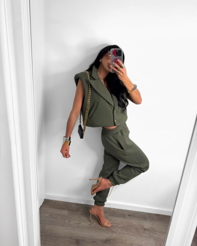 Komplet dresowy z kamizelką La Milla khaki