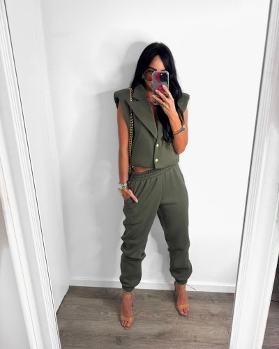 Komplet dresowy z kamizelką La Milla khaki