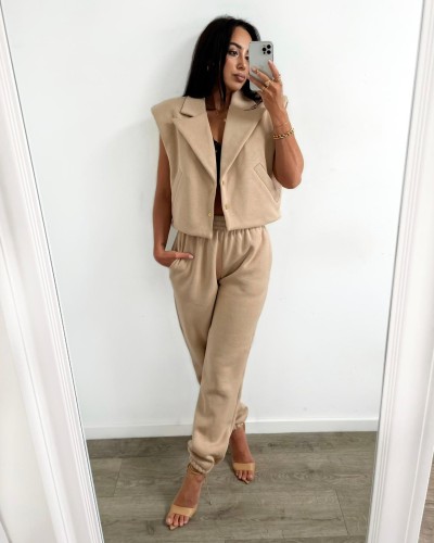 Komplet dresowy z kamizelką La Milla beżowy