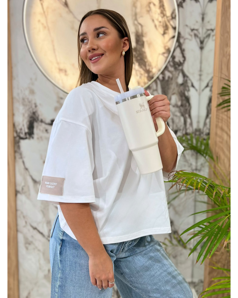 T-shirt z naszywką By o la la...! biała