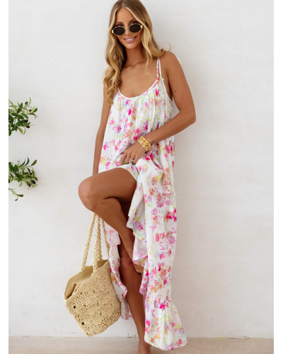 Sukienka maxi Flora By o la la...! biała z różem