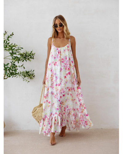 Sukienka maxi Flora By o la la...! biała z różem