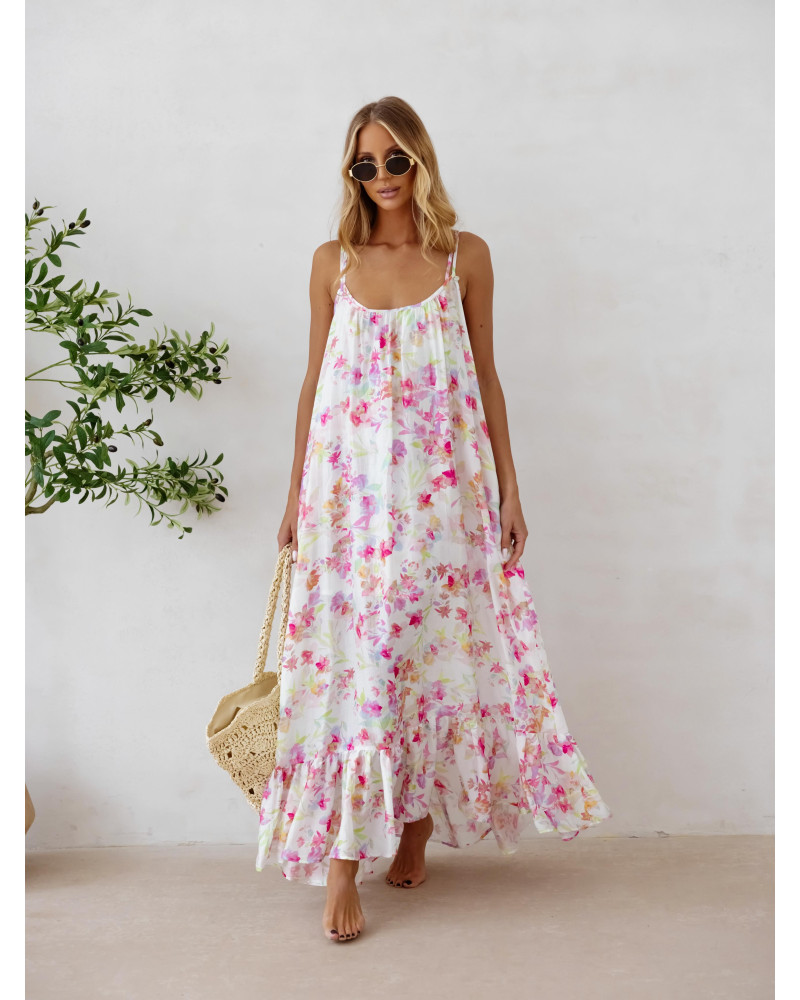 Sukienka maxi Flora By o la la...! biała z różem