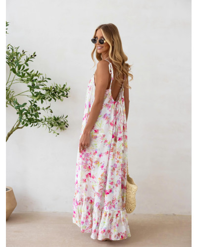 Sukienka maxi Flora By o la la...! biała z różem