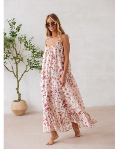 Sukienka maxi Flora By o la la...! beżowa z bordo