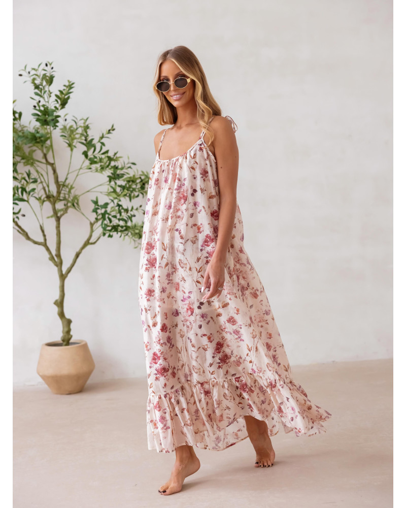 Sukienka maxi Flora By o la la...! beżowa z bordo