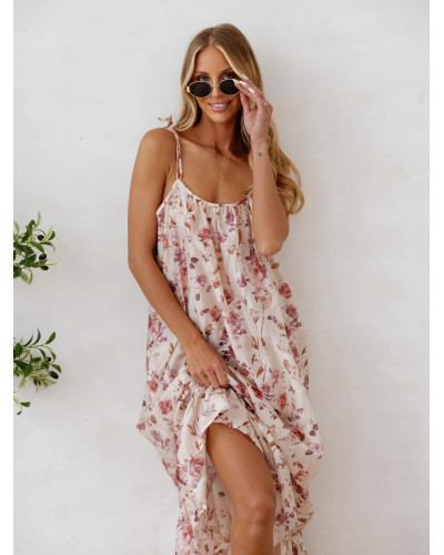 Sukienka maxi Flora By o la la...! beżowa z bordo