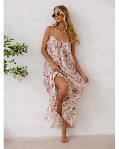 Sukienka maxi Flora By o la la...! beżowa z bordo